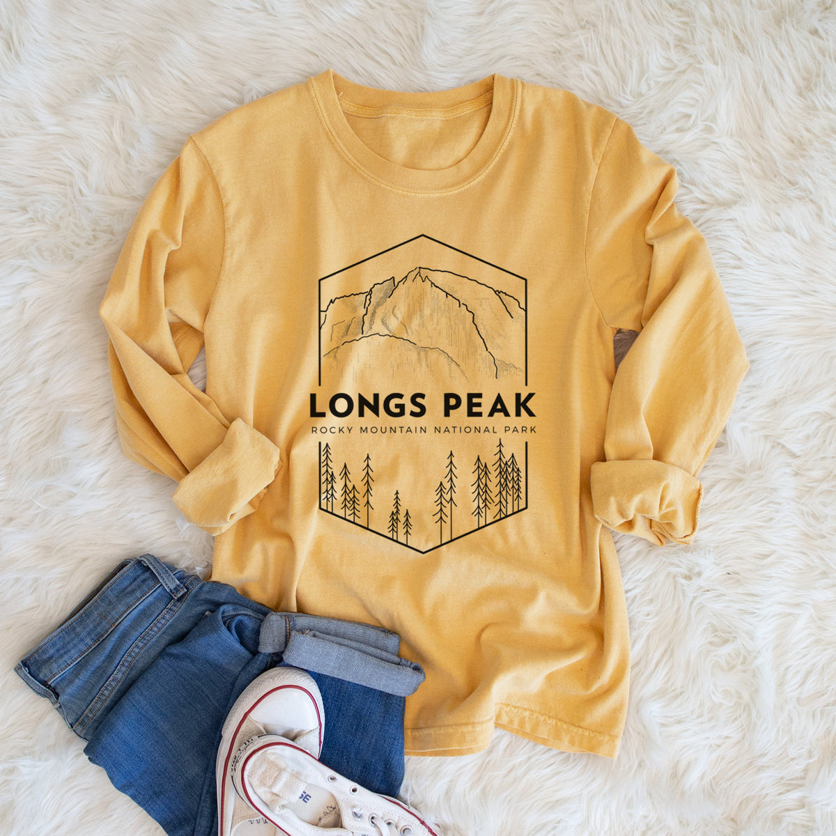 Longs Peak - Rocky Mountain National Park - Men&#39;s Heavyweight 100% Cotton Long Sleeve