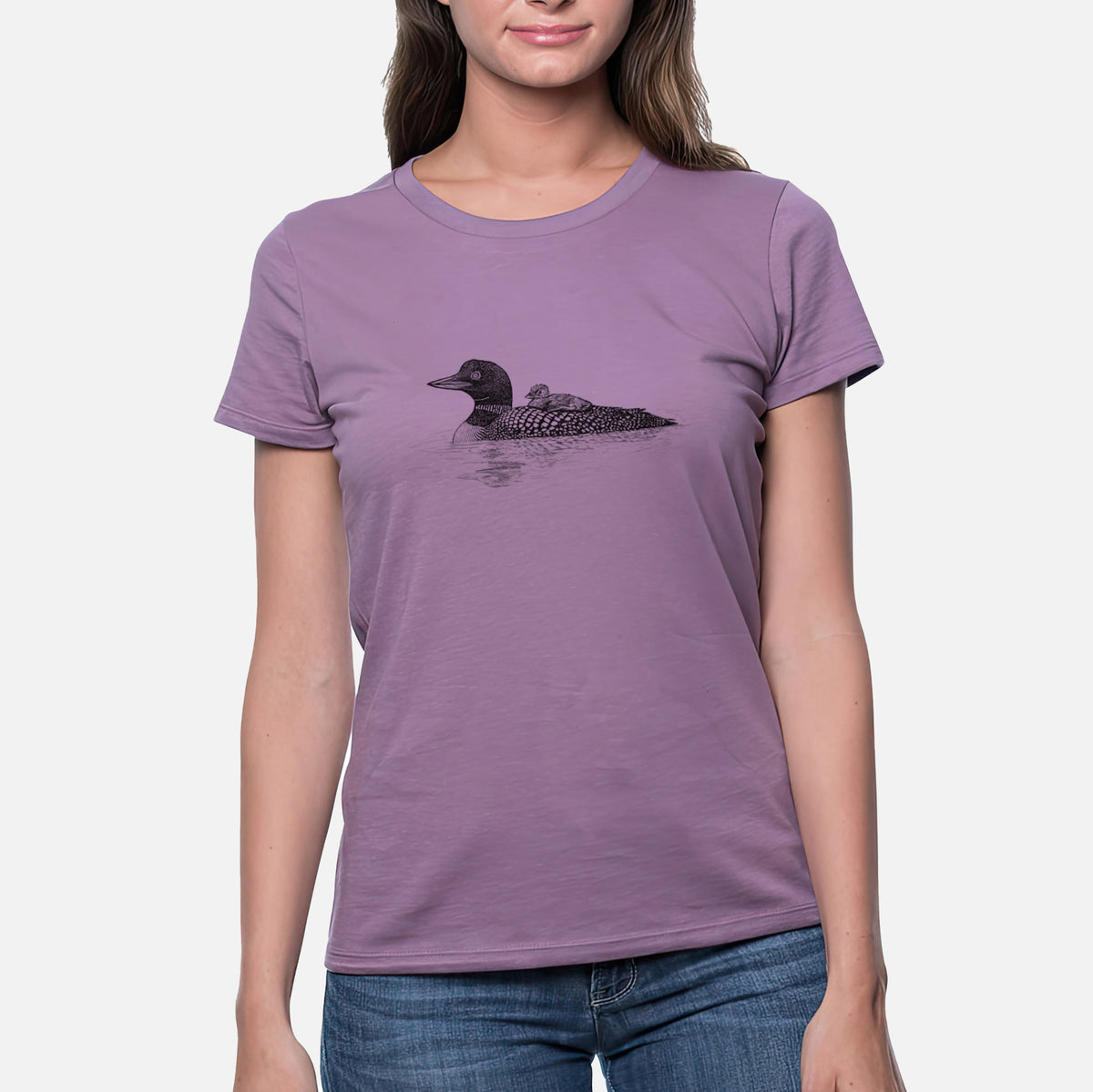Common Loon with Chick - Gavia immer - Women&#39;s Crewneck - Made in USA - 100% Organic Cotton