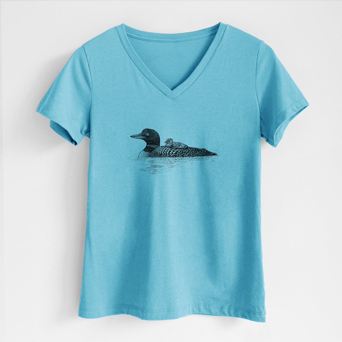 Common Loon with Chick - Gavia immer - Women&#39;s Lightweight Relaxed Fit 100% Cotton V-neck