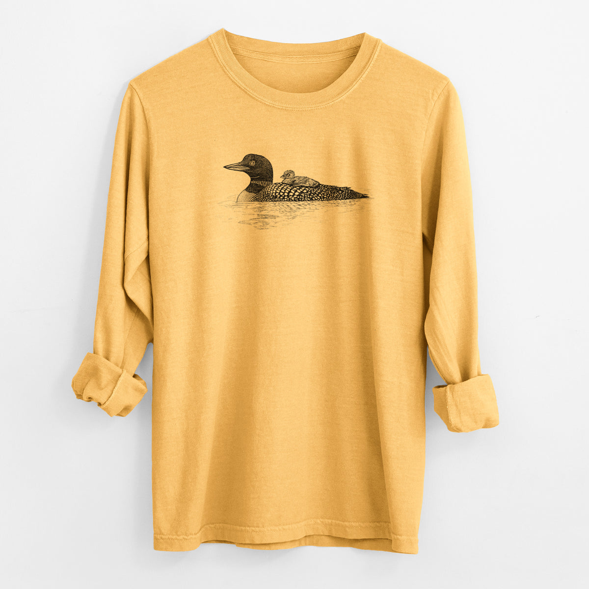 Common Loon with Chick - Gavia immer - Men&#39;s Heavyweight 100% Cotton Long Sleeve