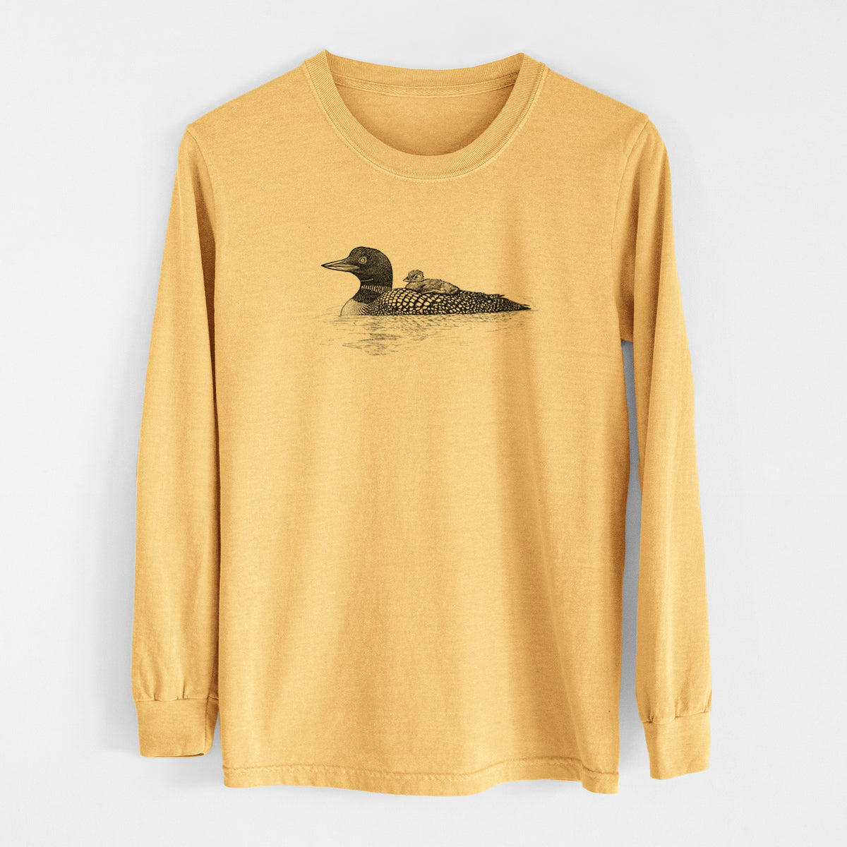 Common Loon with Chick - Gavia immer - Men&#39;s Heavyweight 100% Cotton Long Sleeve