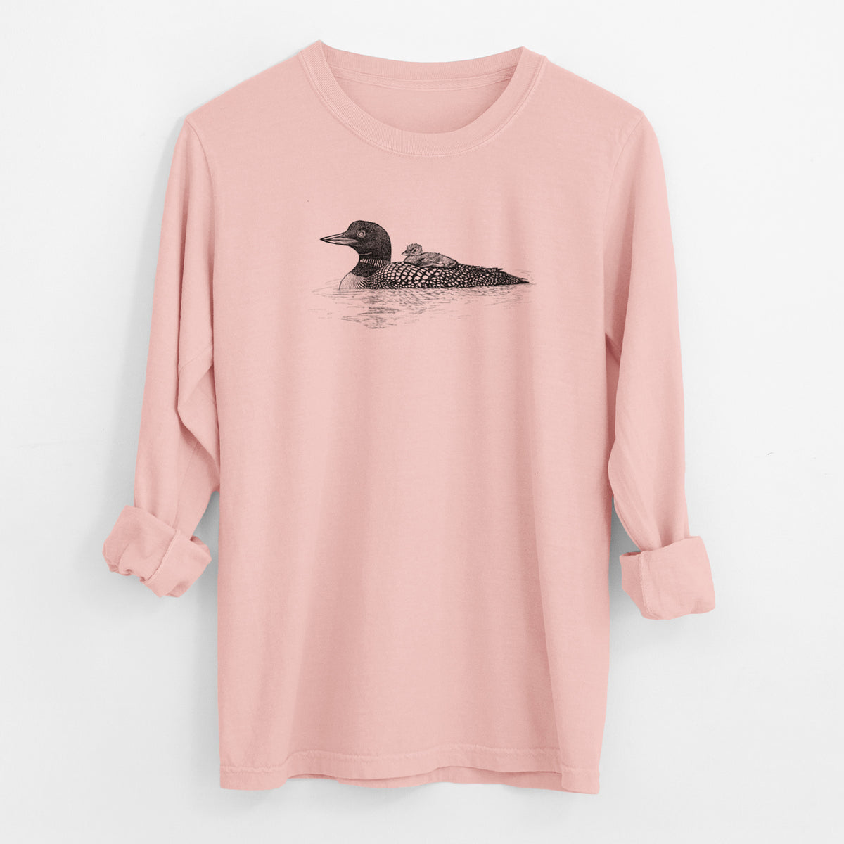 Common Loon with Chick - Gavia immer - Men&#39;s Heavyweight 100% Cotton Long Sleeve