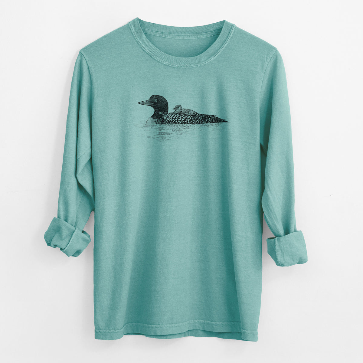 Common Loon with Chick - Gavia immer - Men&#39;s Heavyweight 100% Cotton Long Sleeve