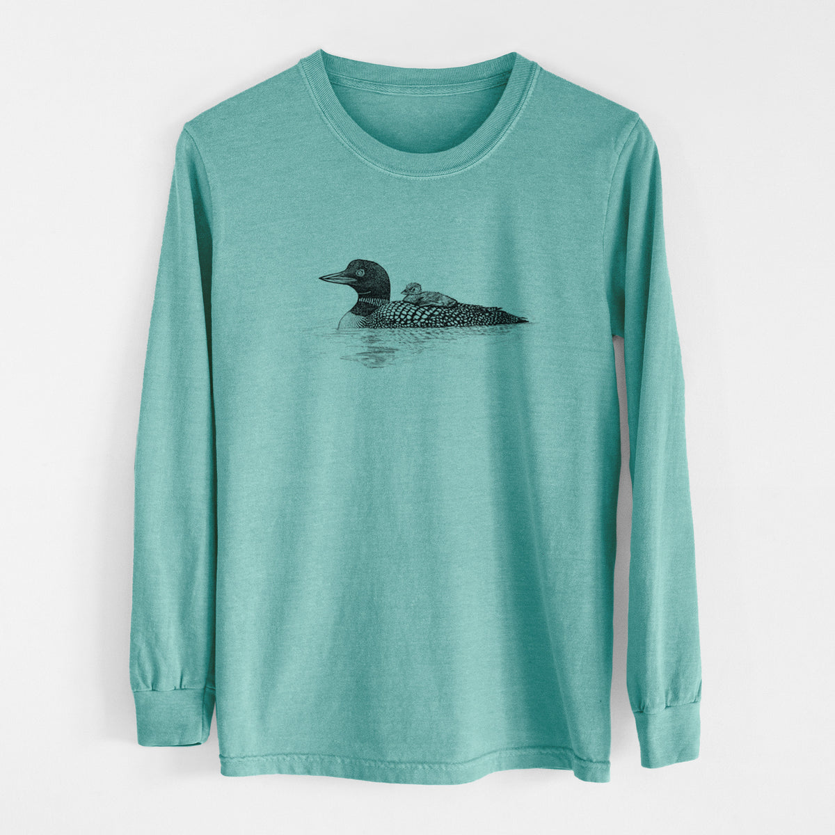 Common Loon with Chick - Gavia immer - Heavyweight 100% Cotton Long Sleeve
