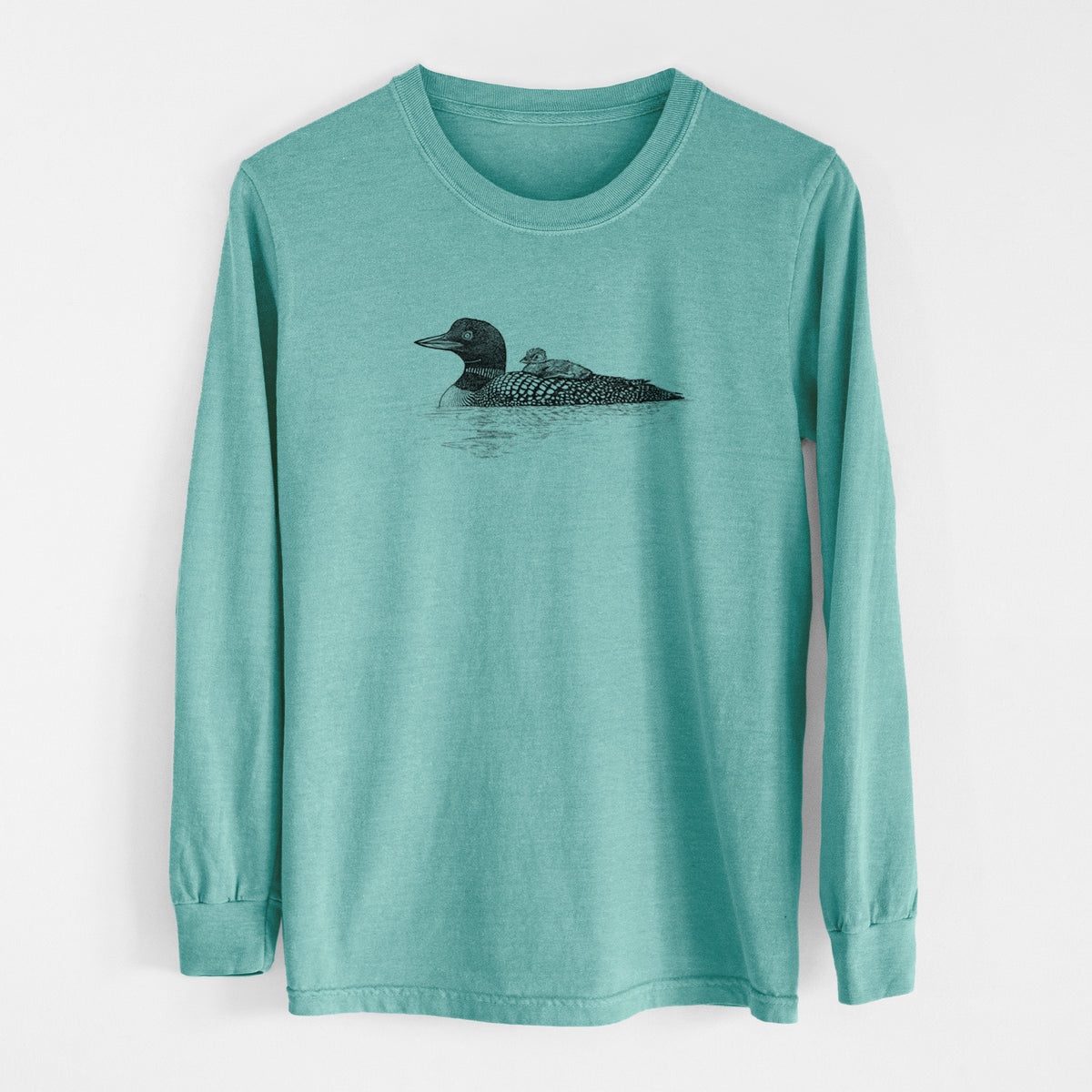 Common Loon with Chick - Gavia immer - Men&#39;s Heavyweight 100% Cotton Long Sleeve