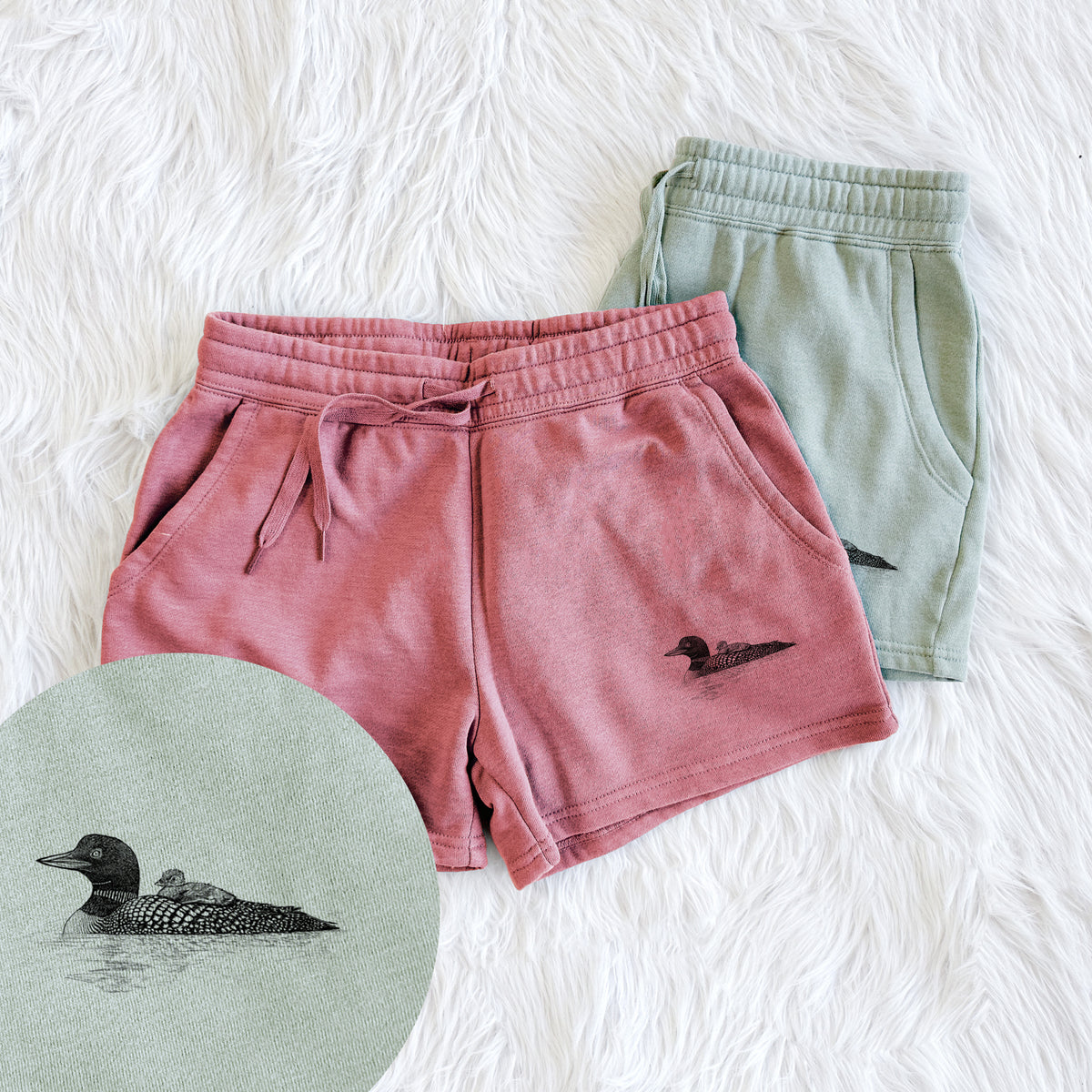Common Loon with Chick - Gavia immer - Women&#39;s Cali Wave Shorts