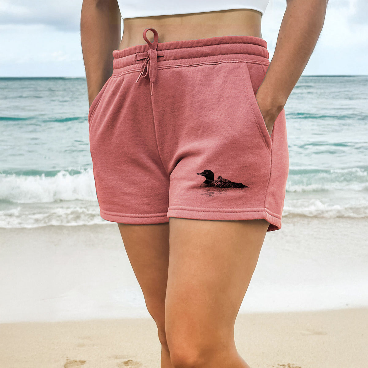 Common Loon with Chick - Gavia immer - Women&#39;s Cali Wave Shorts