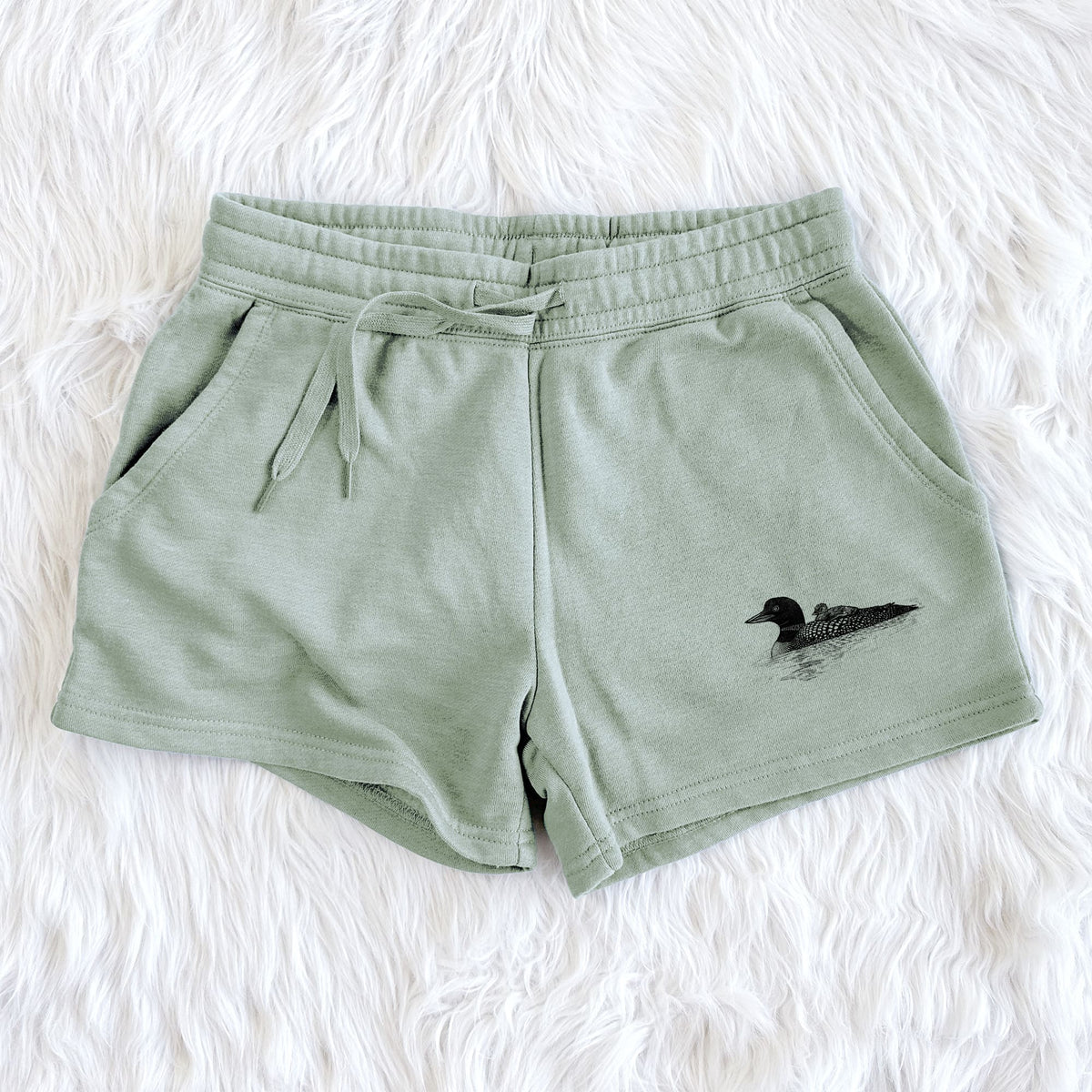 Common Loon with Chick - Gavia immer - Women's Cali Wave Shorts