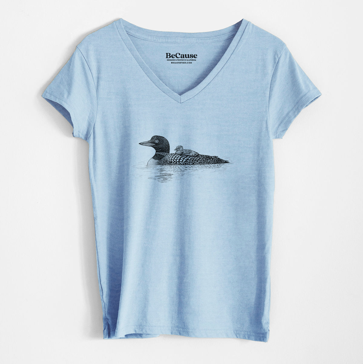 Common Loon with Chick - Gavia immer - Women&#39;s 100% Recycled V-neck