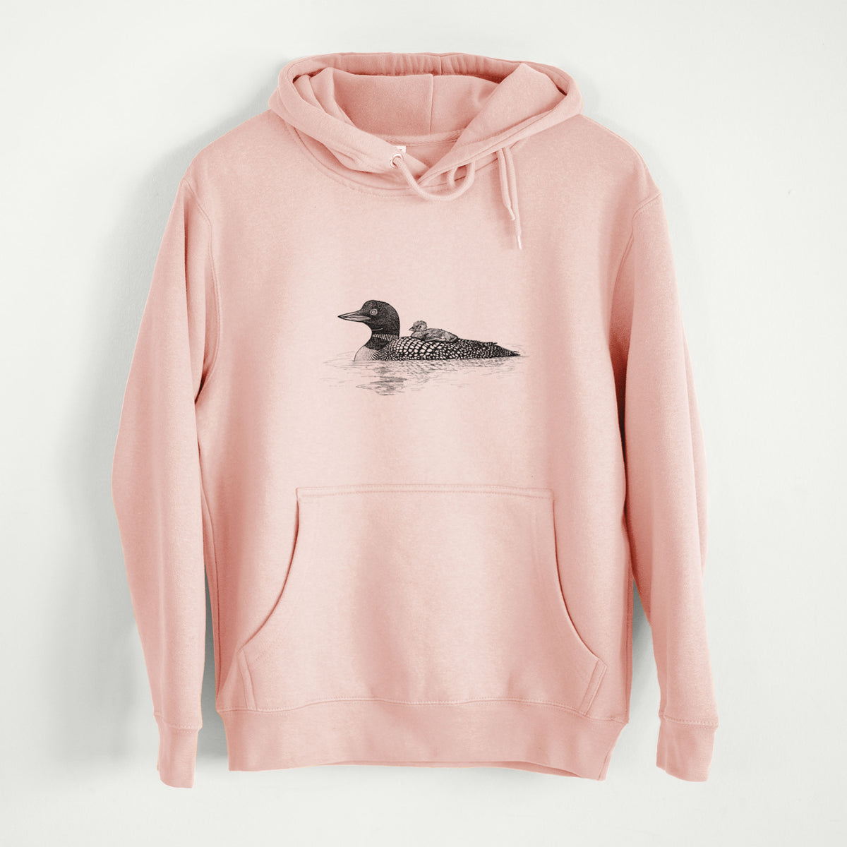 Common Loon with Chick - Gavia immer  - Mid-Weight Unisex Premium Blend Hoodie