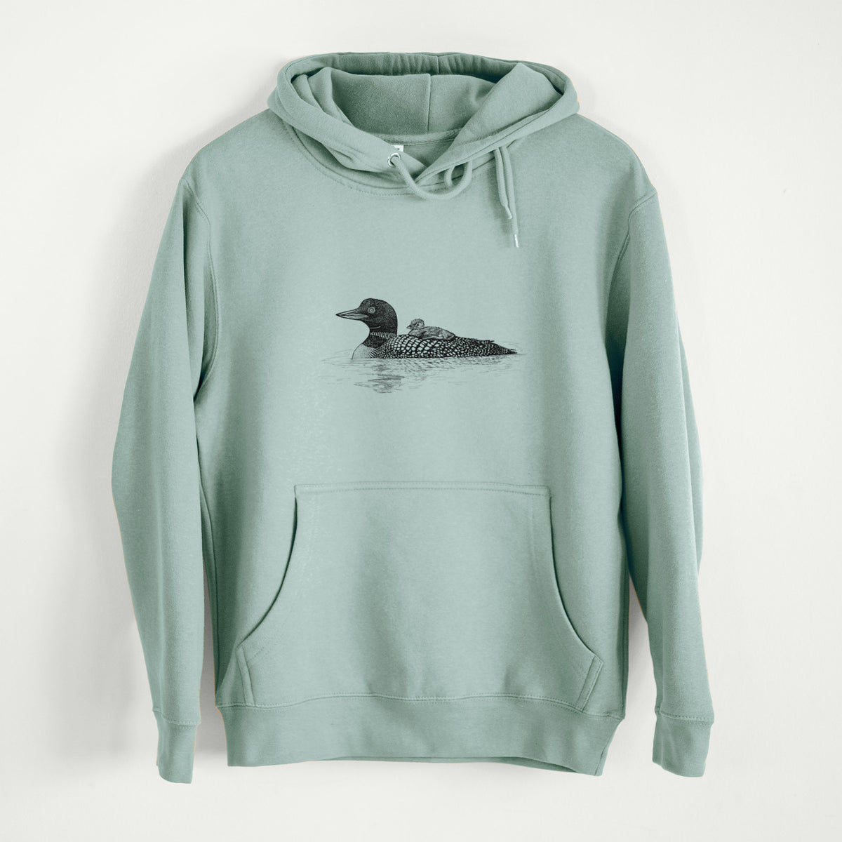Common Loon with Chick - Gavia immer  - Mid-Weight Unisex Premium Blend Hoodie