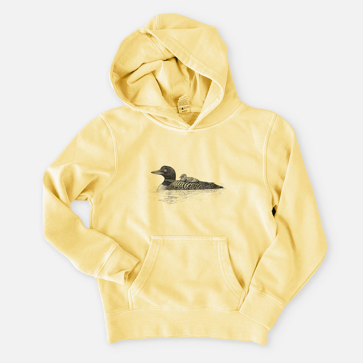 Common Loon with Chick - Gavia immer - Youth Pigment Dyed Hoodie