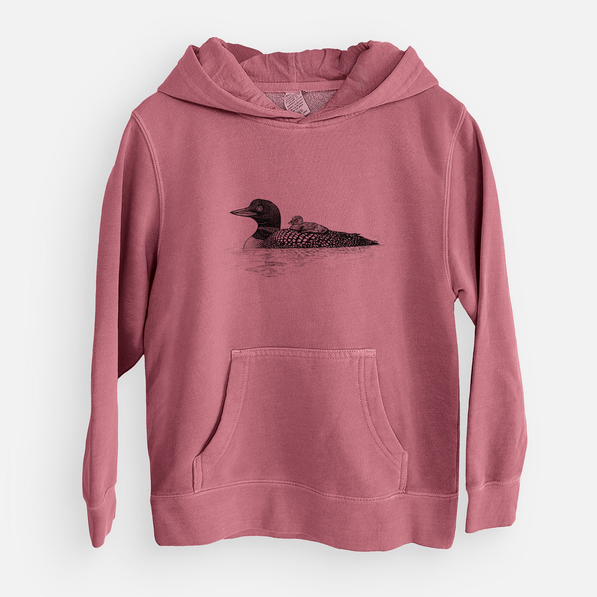 Common Loon with Chick - Gavia immer - Youth Pigment Dyed Hoodie