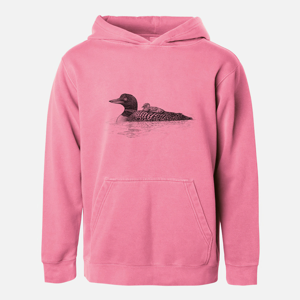 Common Loon with Chick - Gavia immer - Youth Pigment Dyed Hoodie