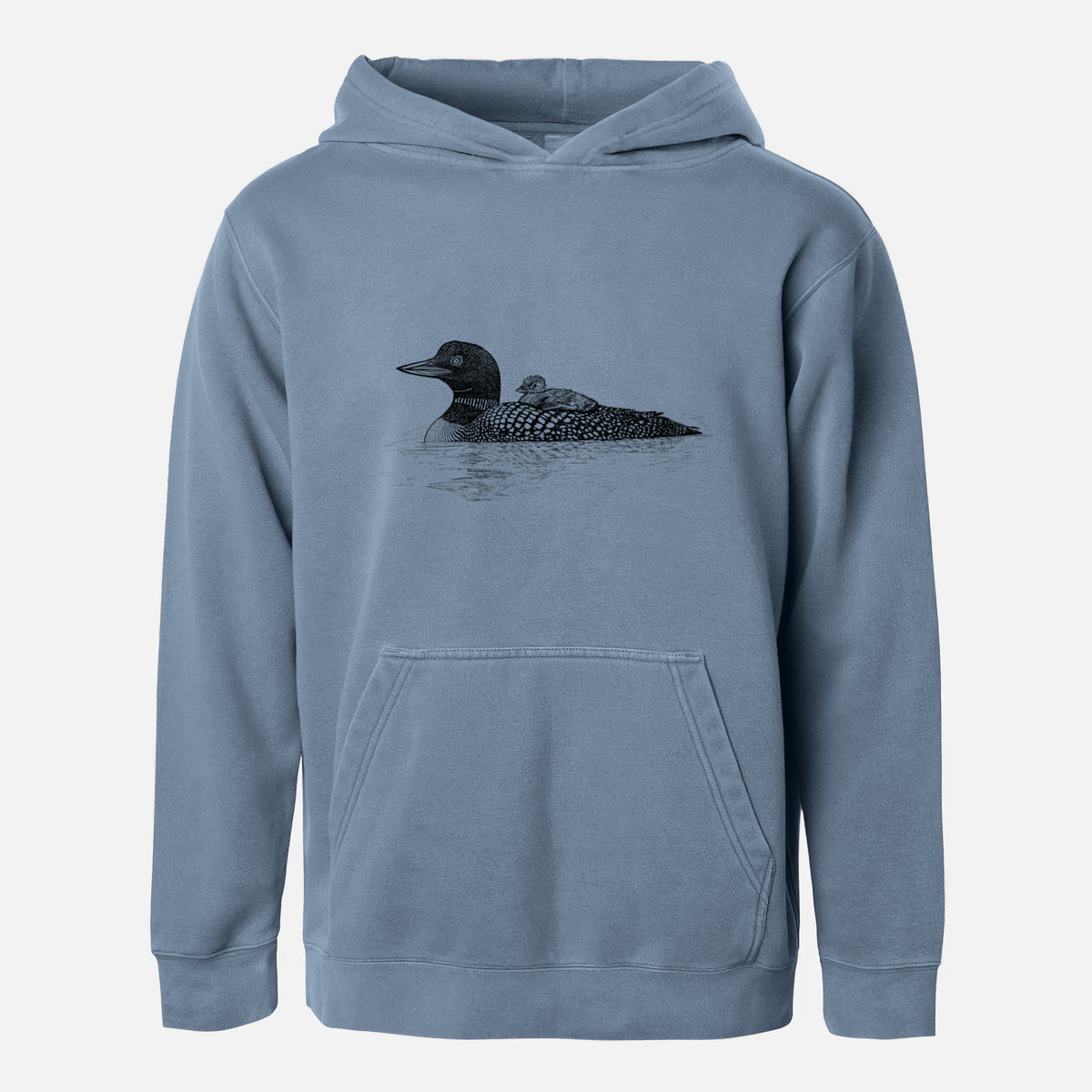 Common Loon with Chick - Gavia immer - Youth Pigment Dyed Hoodie