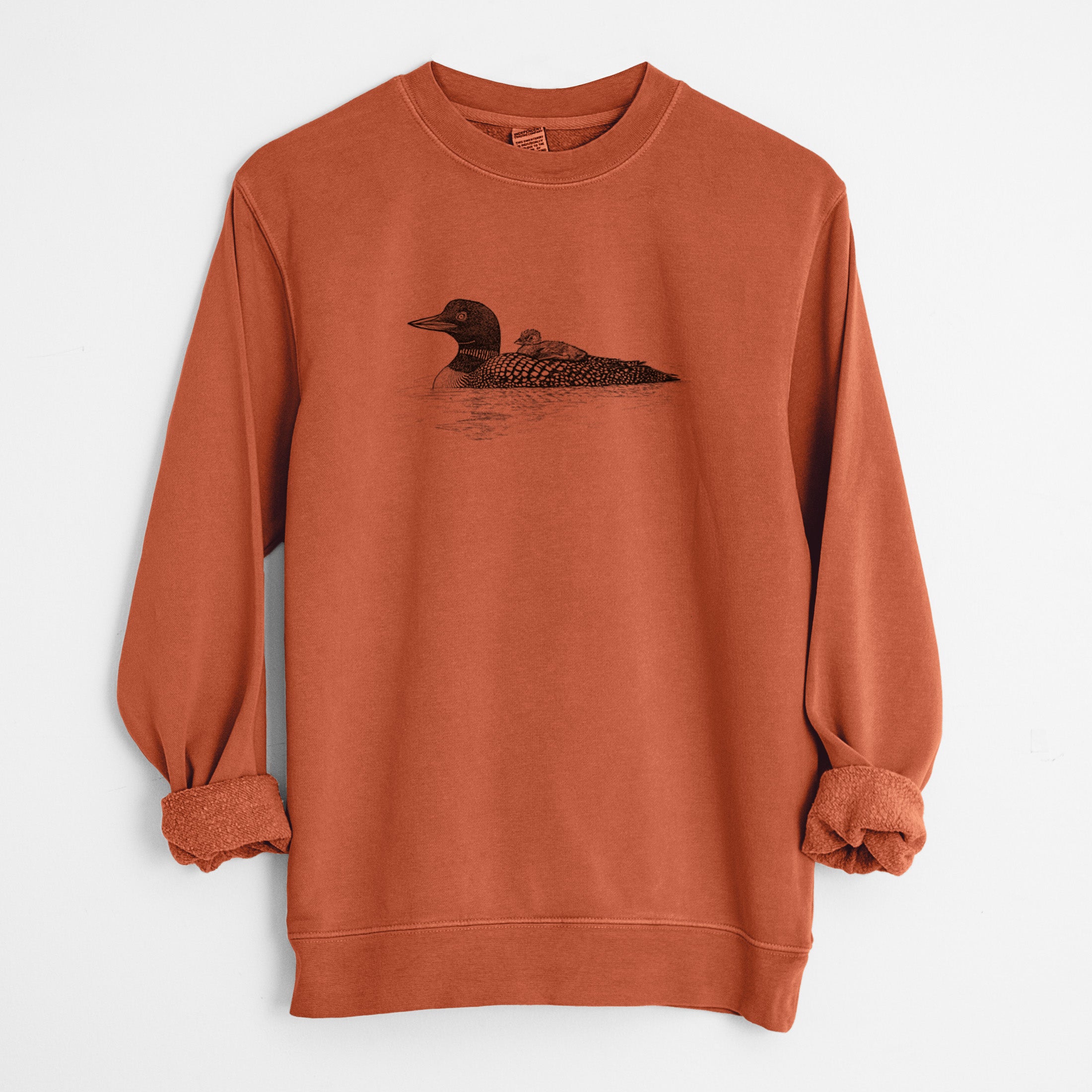 Common Loon with Chick - Gavia immer - Unisex Pigment Dyed Crew Sweatshirt