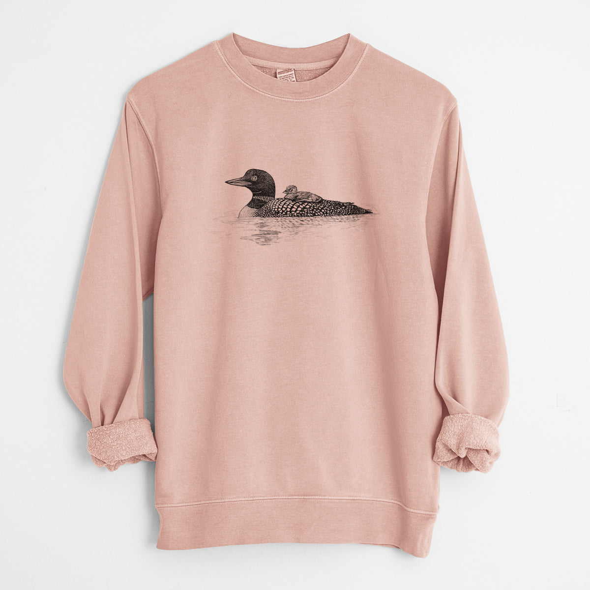 Common Loon with Chick - Gavia immer - Unisex Pigment Dyed Crew Sweatshirt