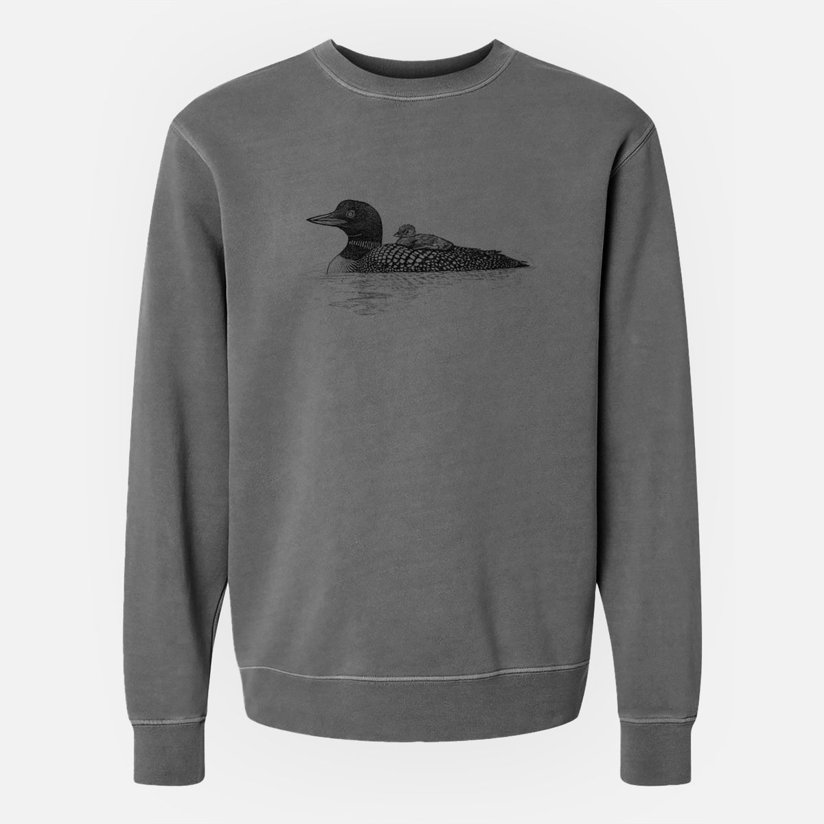 Common Loon with Chick - Gavia immer - Unisex Pigment Dyed Crew Sweatshirt