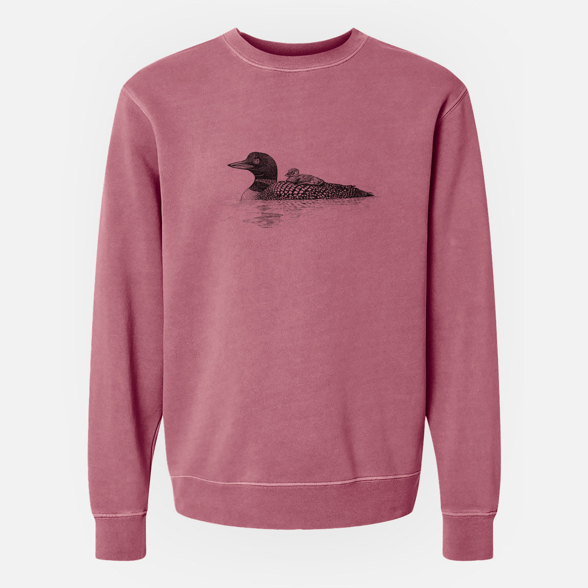 Common Loon with Chick - Gavia immer - Unisex Pigment Dyed Crew Sweatshirt