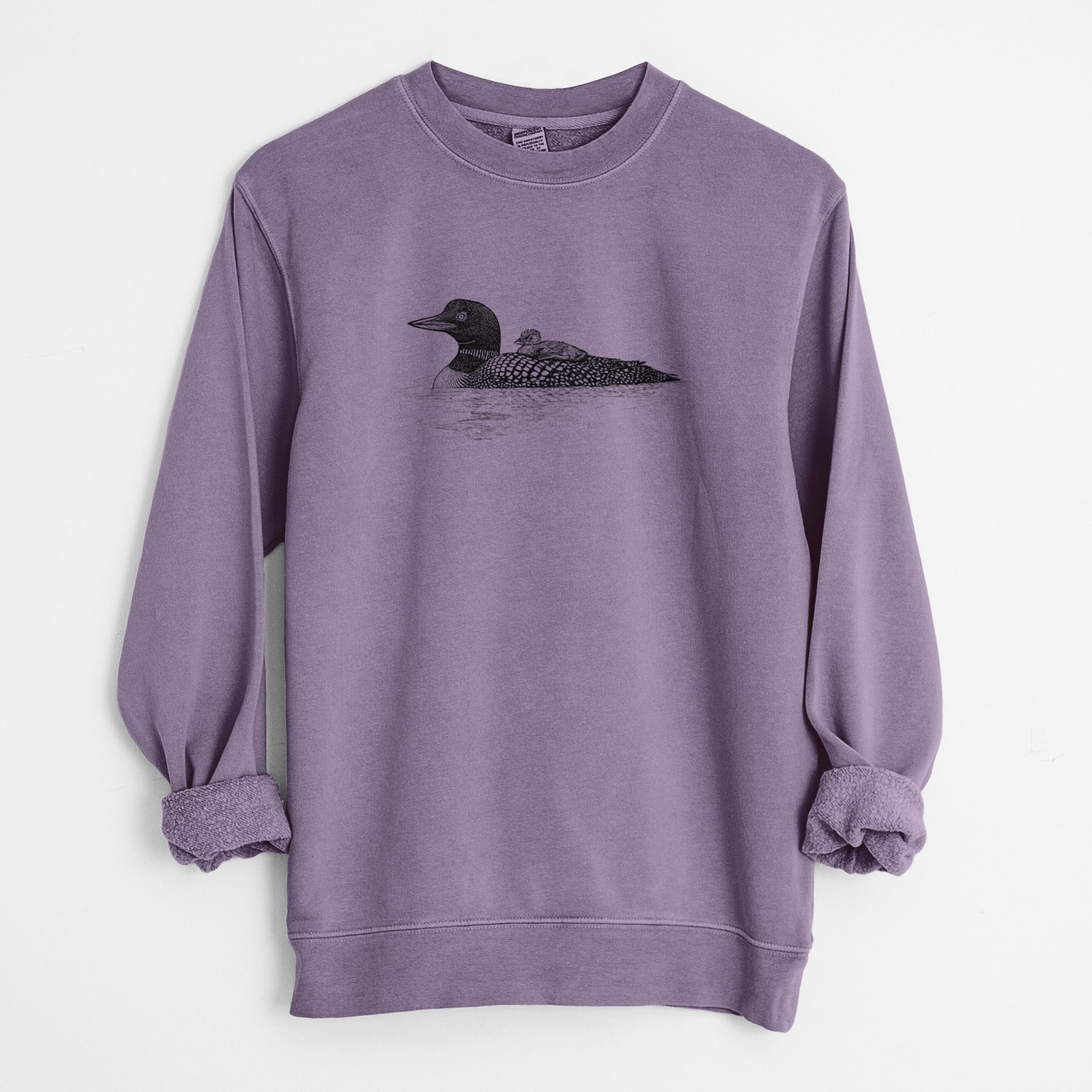 Common Loon with Chick - Gavia immer - Unisex Pigment Dyed Crew Sweatshirt