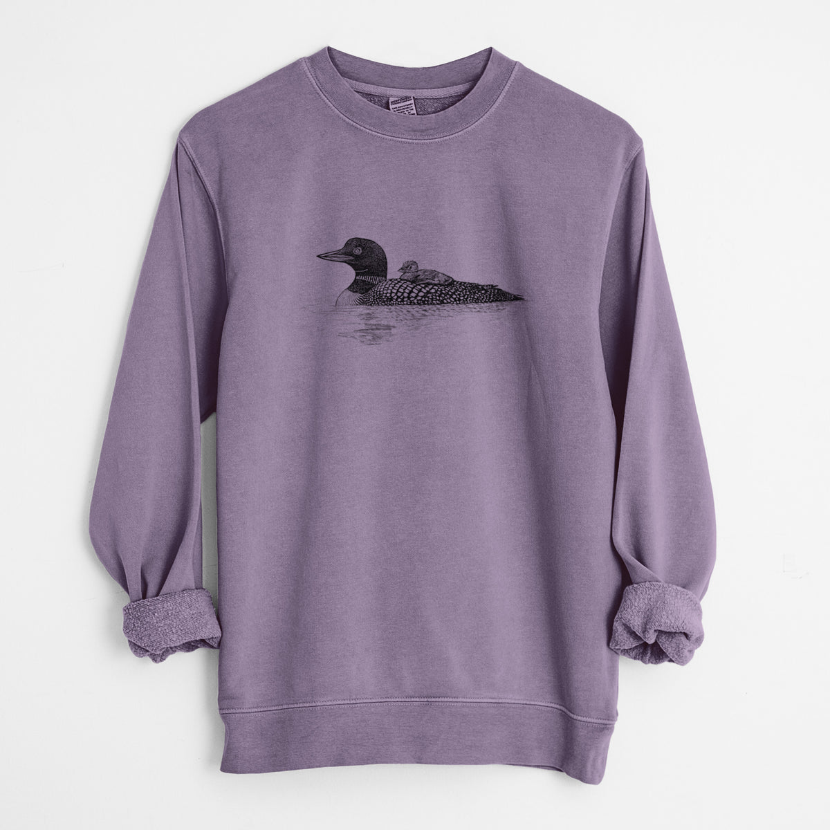 Common Loon with Chick - Gavia immer - Unisex Pigment Dyed Crew Sweatshirt