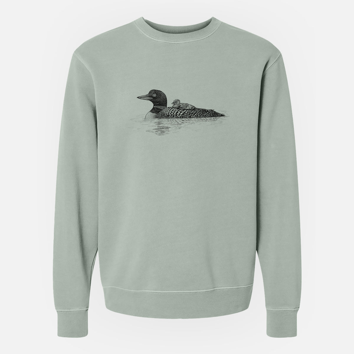 Common Loon with Chick - Gavia immer - Unisex Pigment Dyed Crew Sweatshirt