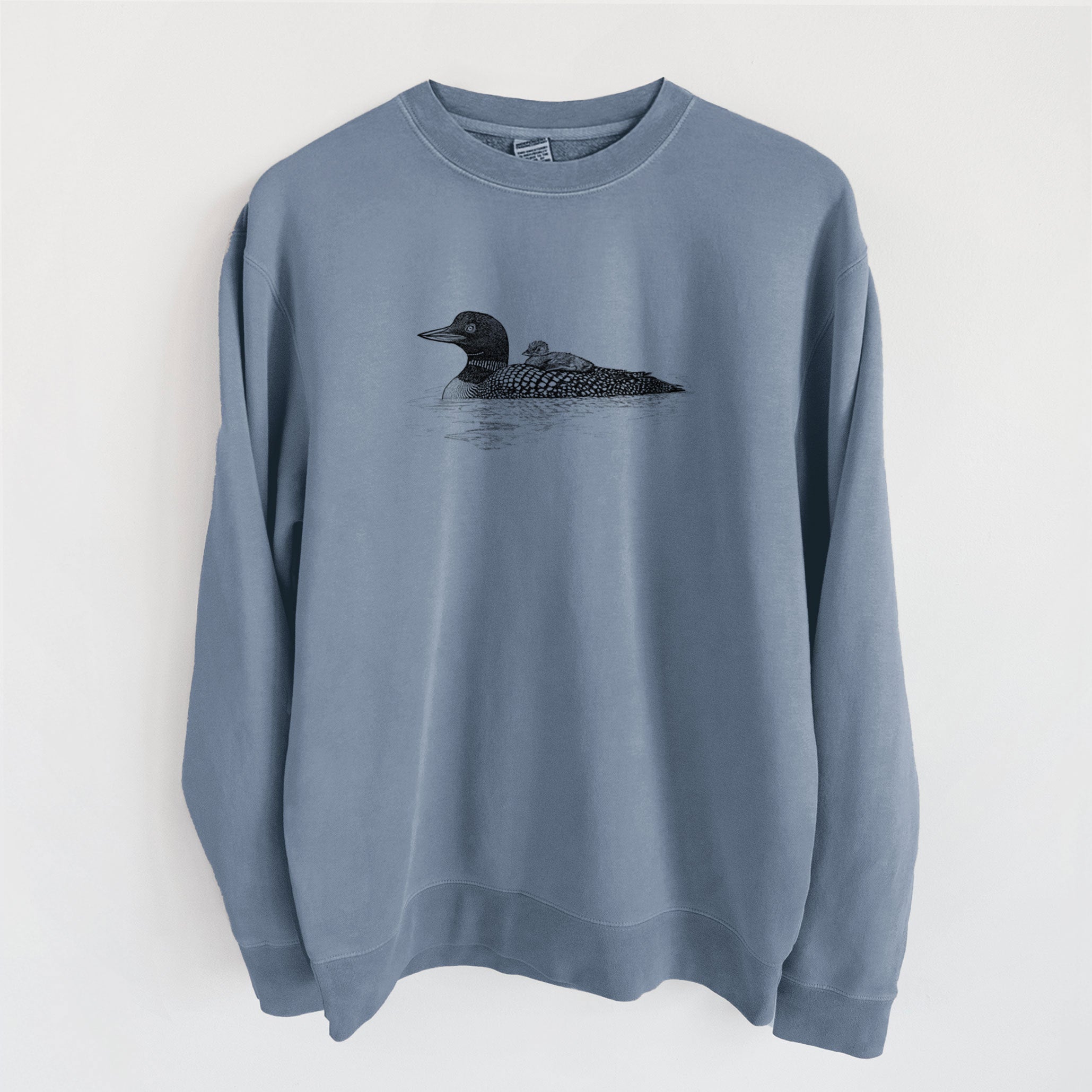 Common Loon with Chick - Gavia immer - Unisex Pigment Dyed Crew Sweatshirt