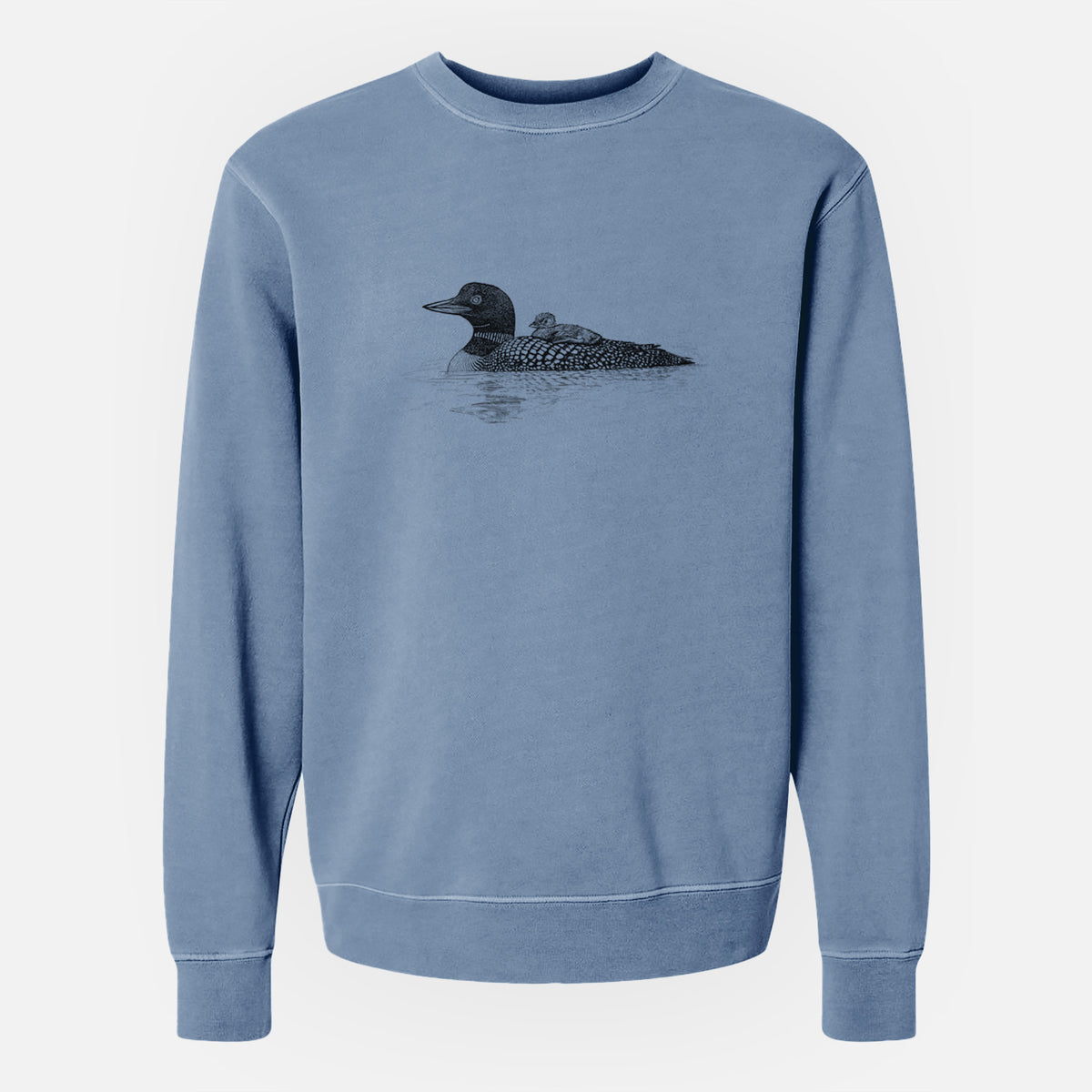 Common Loon with Chick - Gavia immer - Unisex Pigment Dyed Crew Sweatshirt