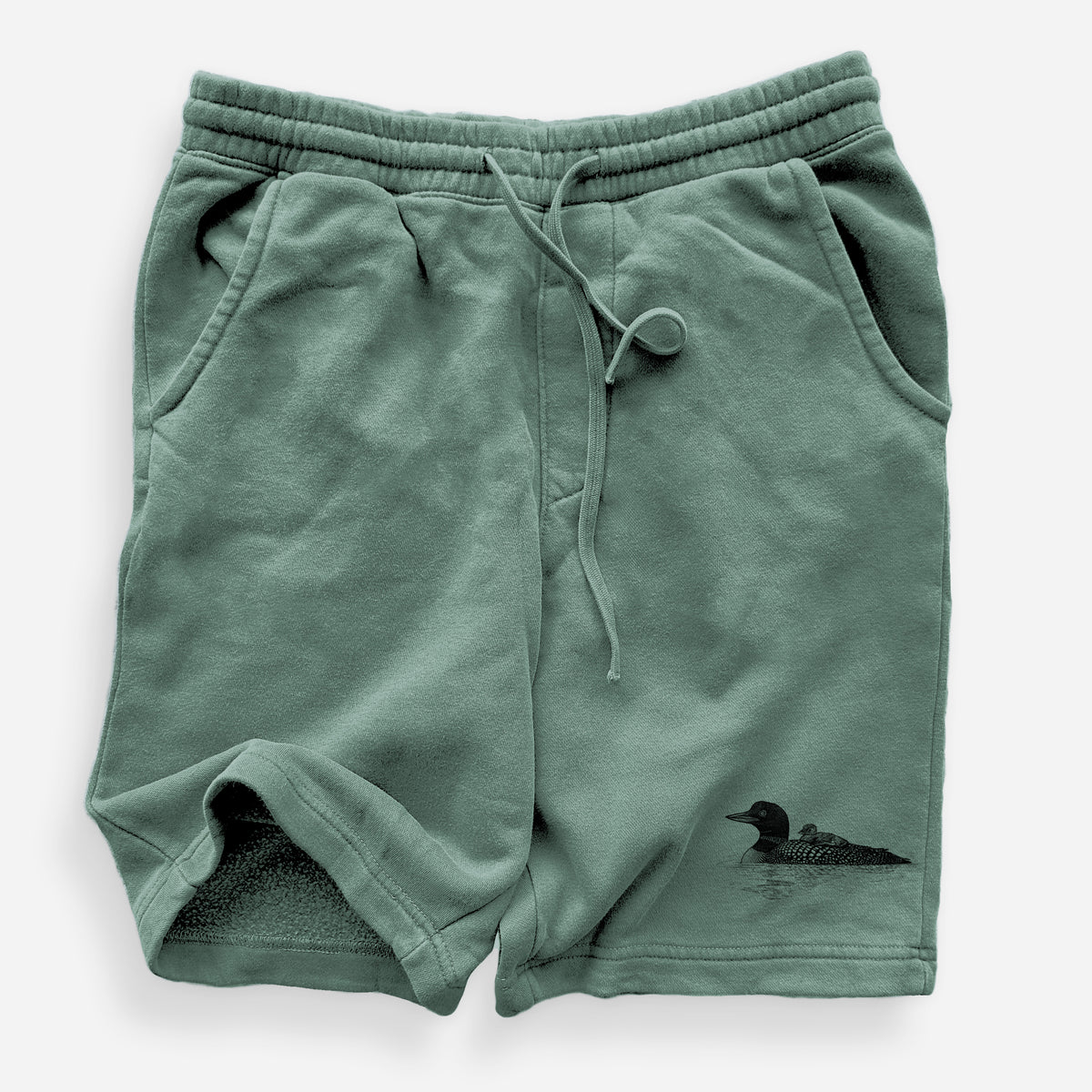 Common Loon with Chick - Gavia immer - Unisex Pigment Dyed Shorts
