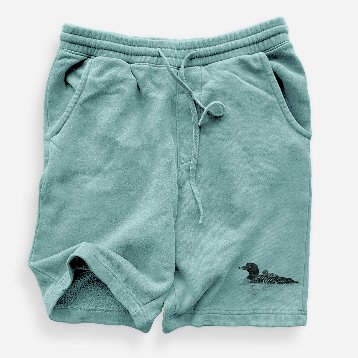 Common Loon with Chick - Gavia immer - Unisex Pigment Dyed Shorts