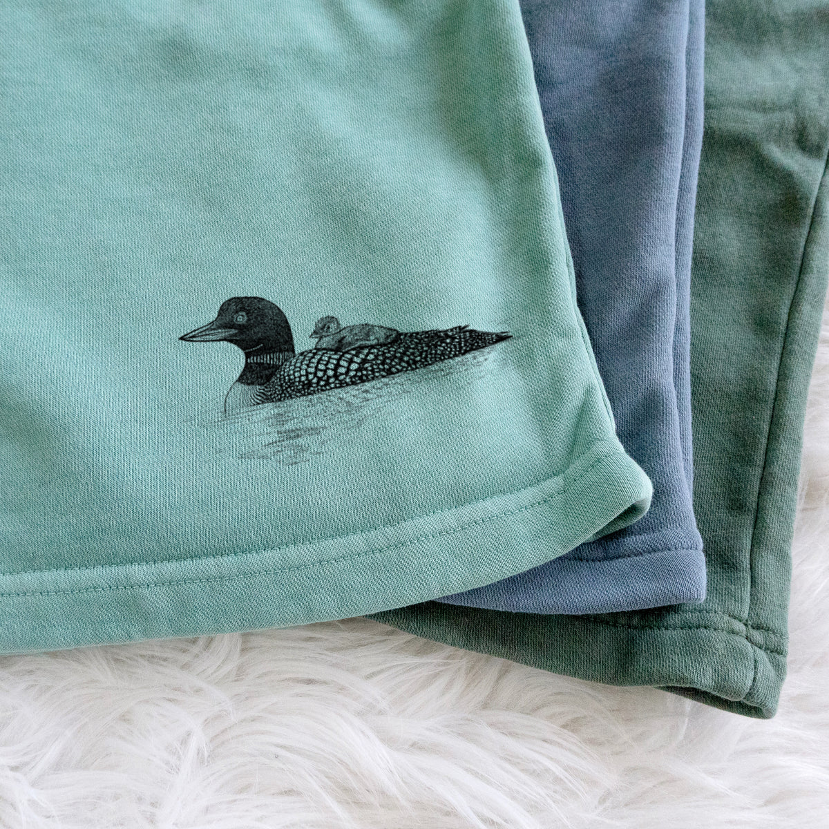 Common Loon with Chick - Gavia immer - Unisex Pigment Dyed Shorts