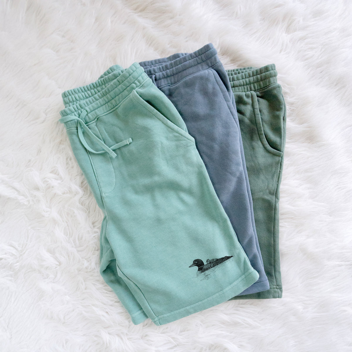 Common Loon with Chick - Gavia immer - Unisex Pigment Dyed Shorts