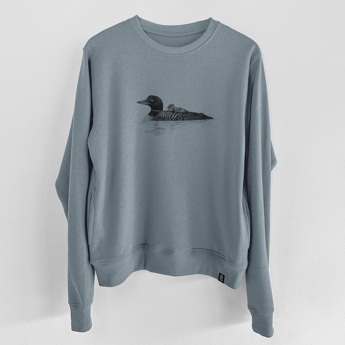 Common Loon with Chick - Gavia immer  - Unisex Reclaimed Crewneck Sweatshirt