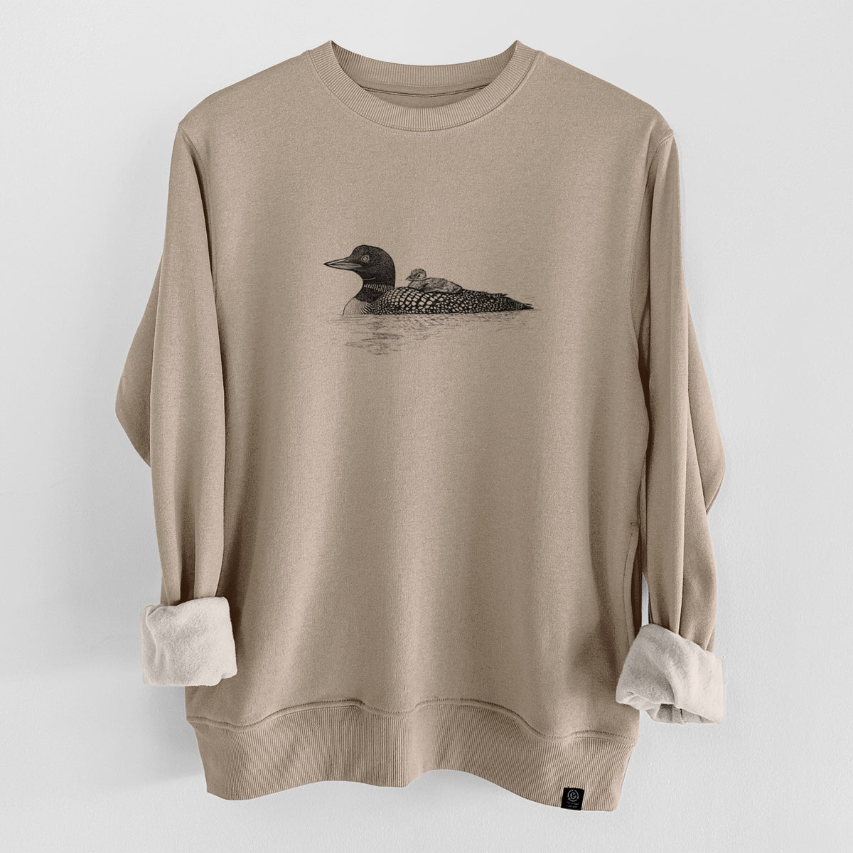 Common Loon with Chick - Gavia immer  - Unisex Reclaimed Crewneck Sweatshirt