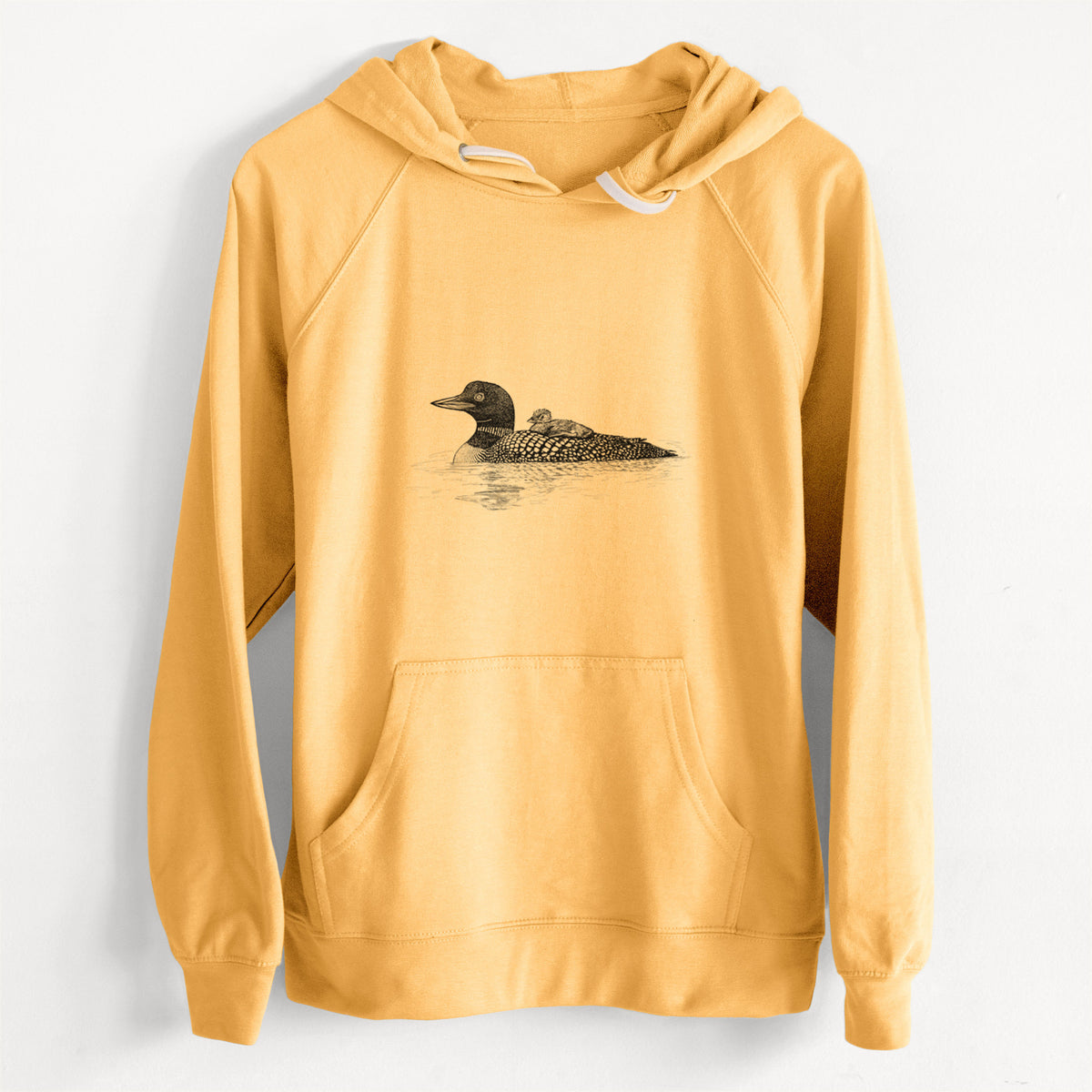 CLEARANCE - Common Loon with Chick - Gavia immer  - Unisex Slim Fit Loopback Terry Hoodie