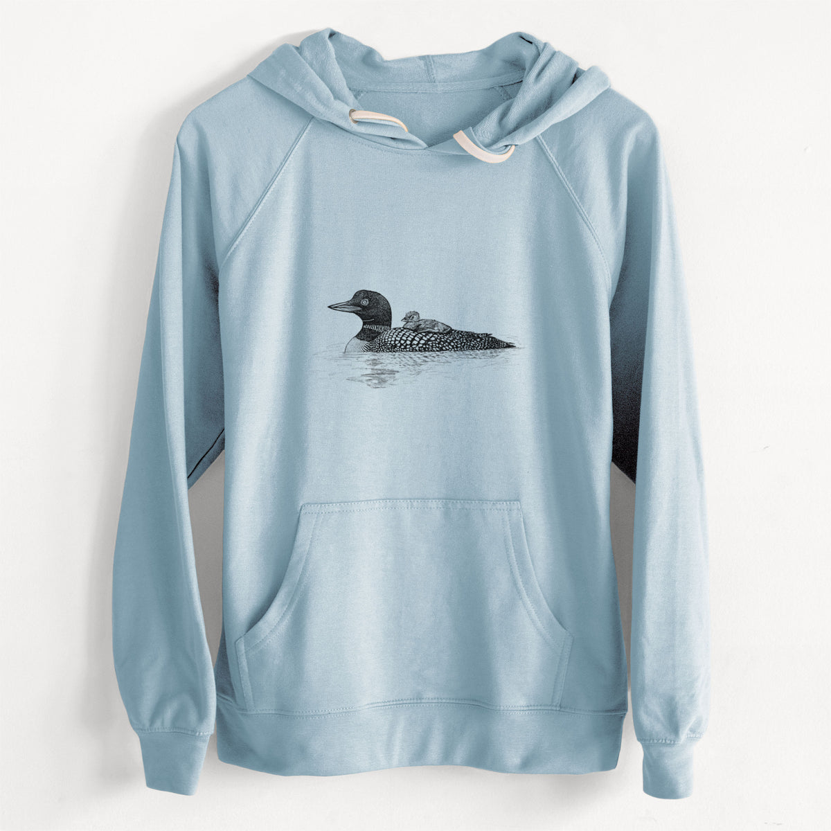 CLEARANCE - Common Loon with Chick - Gavia immer  - Unisex Slim Fit Loopback Terry Hoodie