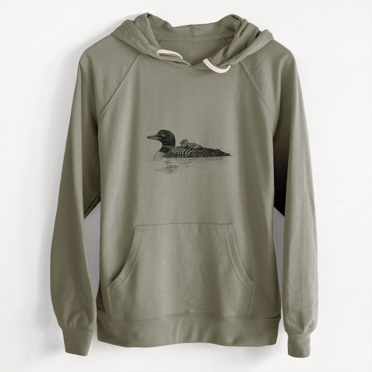 CLEARANCE - Common Loon with Chick - Gavia immer  - Unisex Slim Fit Loopback Terry Hoodie