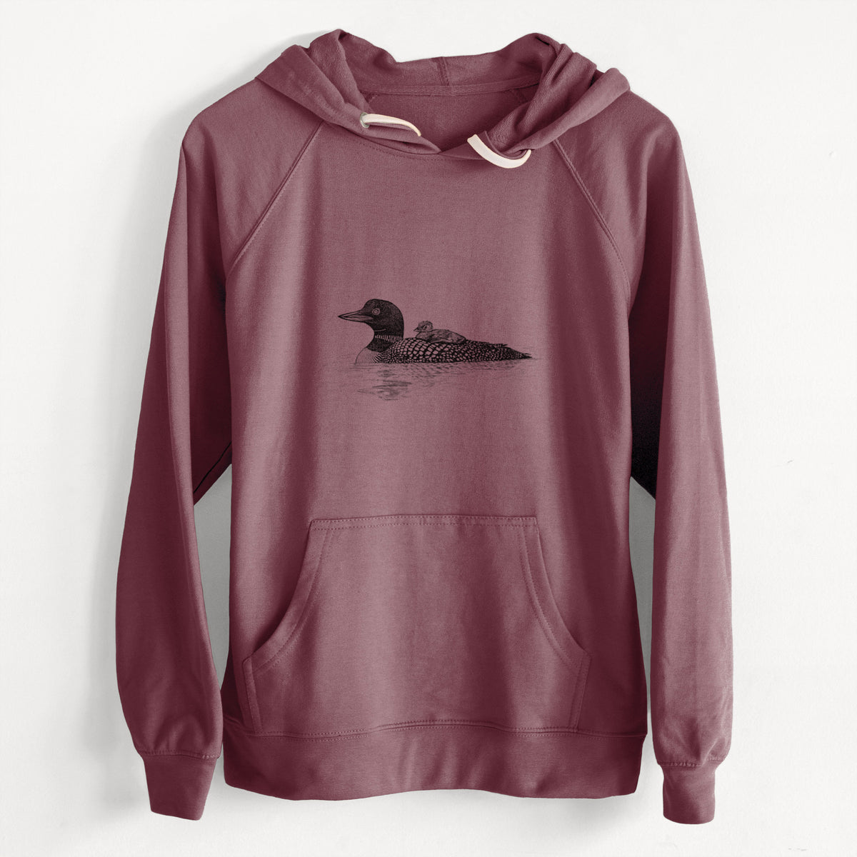 CLEARANCE - Common Loon with Chick - Gavia immer  - Unisex Slim Fit Loopback Terry Hoodie