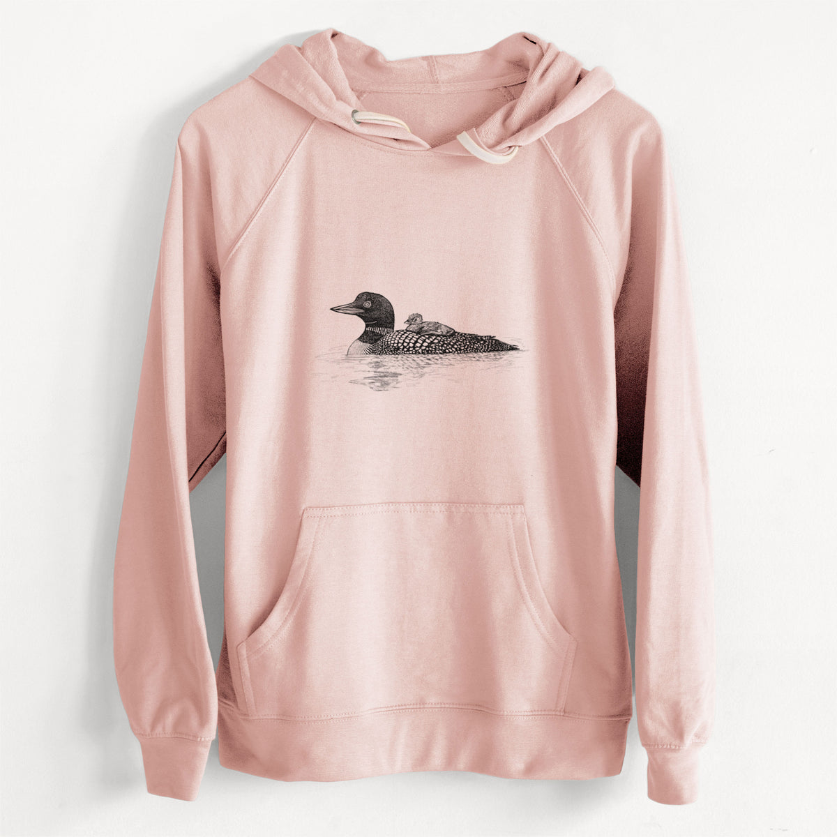 CLEARANCE - Common Loon with Chick - Gavia immer  - Unisex Slim Fit Loopback Terry Hoodie