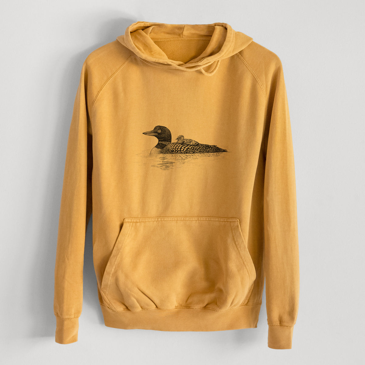 Common Loon with Chick - Gavia immer  - Mid-Weight Unisex Vintage 100% Cotton Hoodie