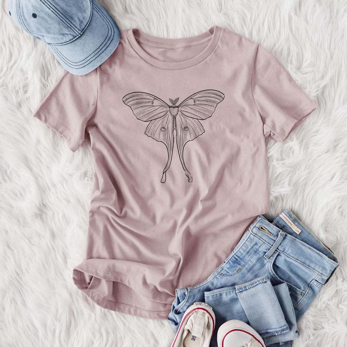 Luna Moth - Actias luna - Women&#39;s Lightweight Relaxed Fit 100% Cotton Crewneck