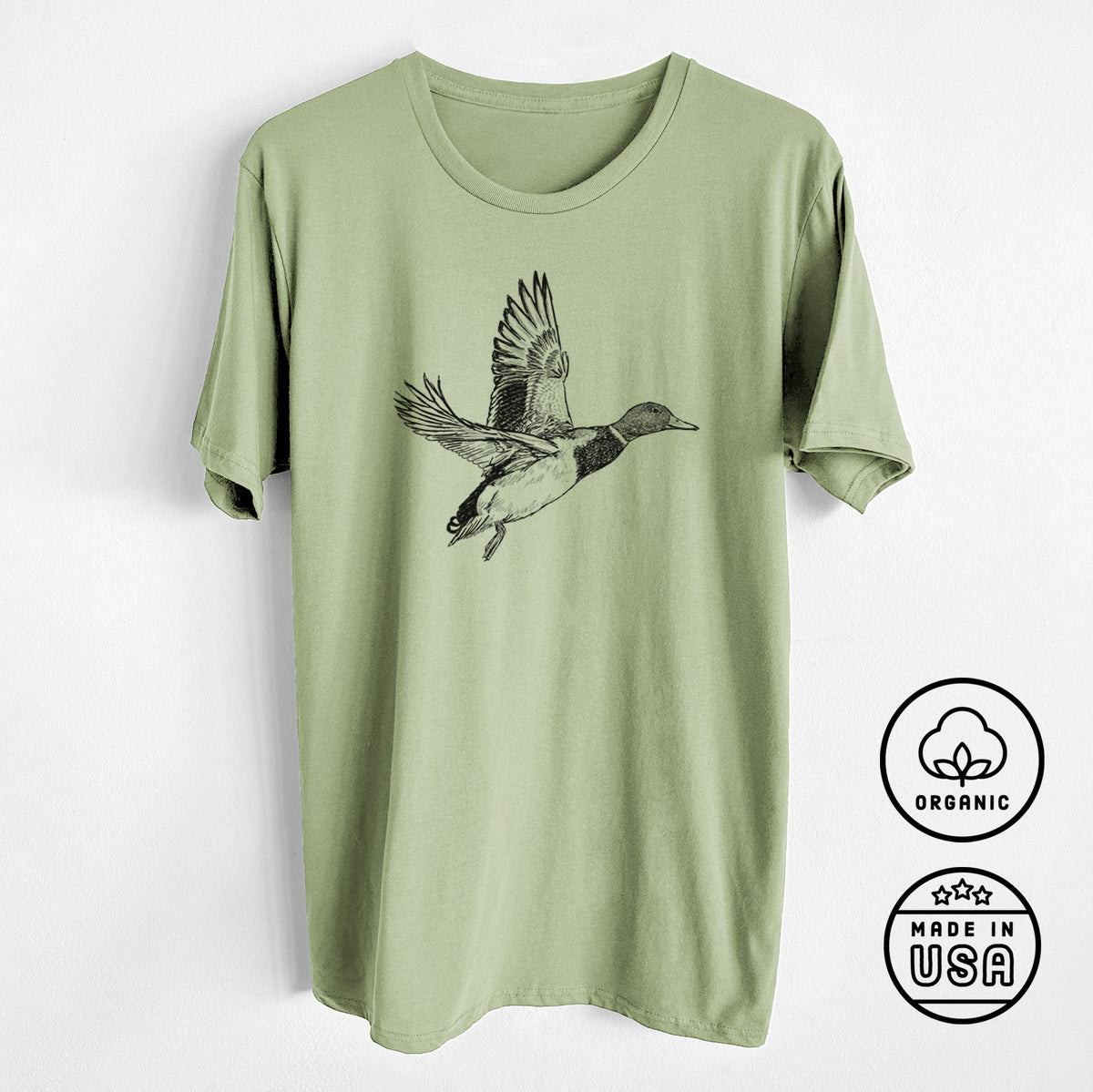 CLOSEOUT - Male Mallard Duck - Anas platyrhynchos - Unisex Crewneck - Made in USA - 100% Organic Cotton