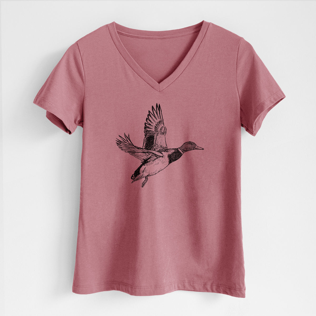 Male Mallard Duck - Anas platyrhynchos - Women&#39;s Lightweight Relaxed Fit 100% Cotton V-neck