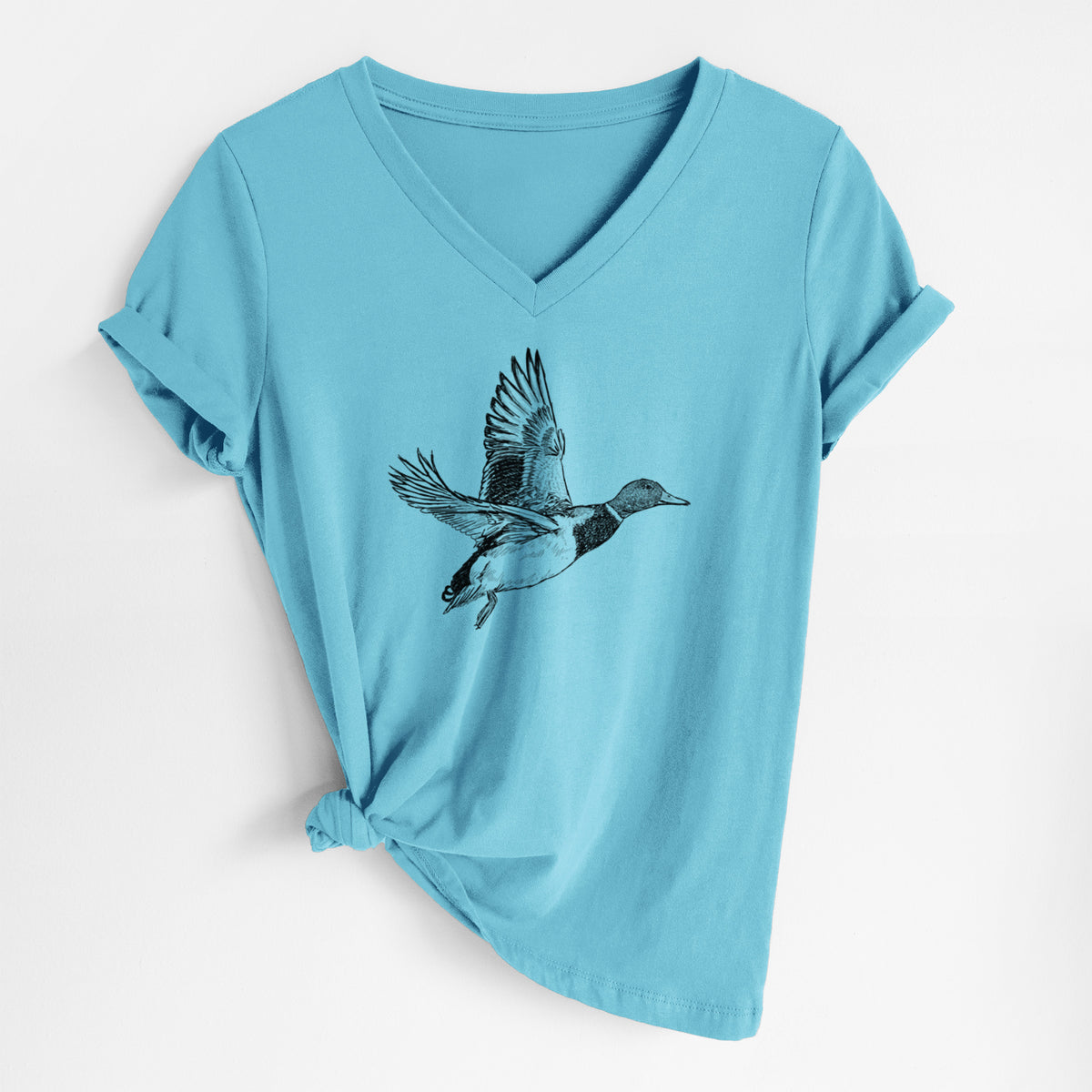Male Mallard Duck - Anas platyrhynchos - Women&#39;s Lightweight Relaxed Fit 100% Cotton V-neck