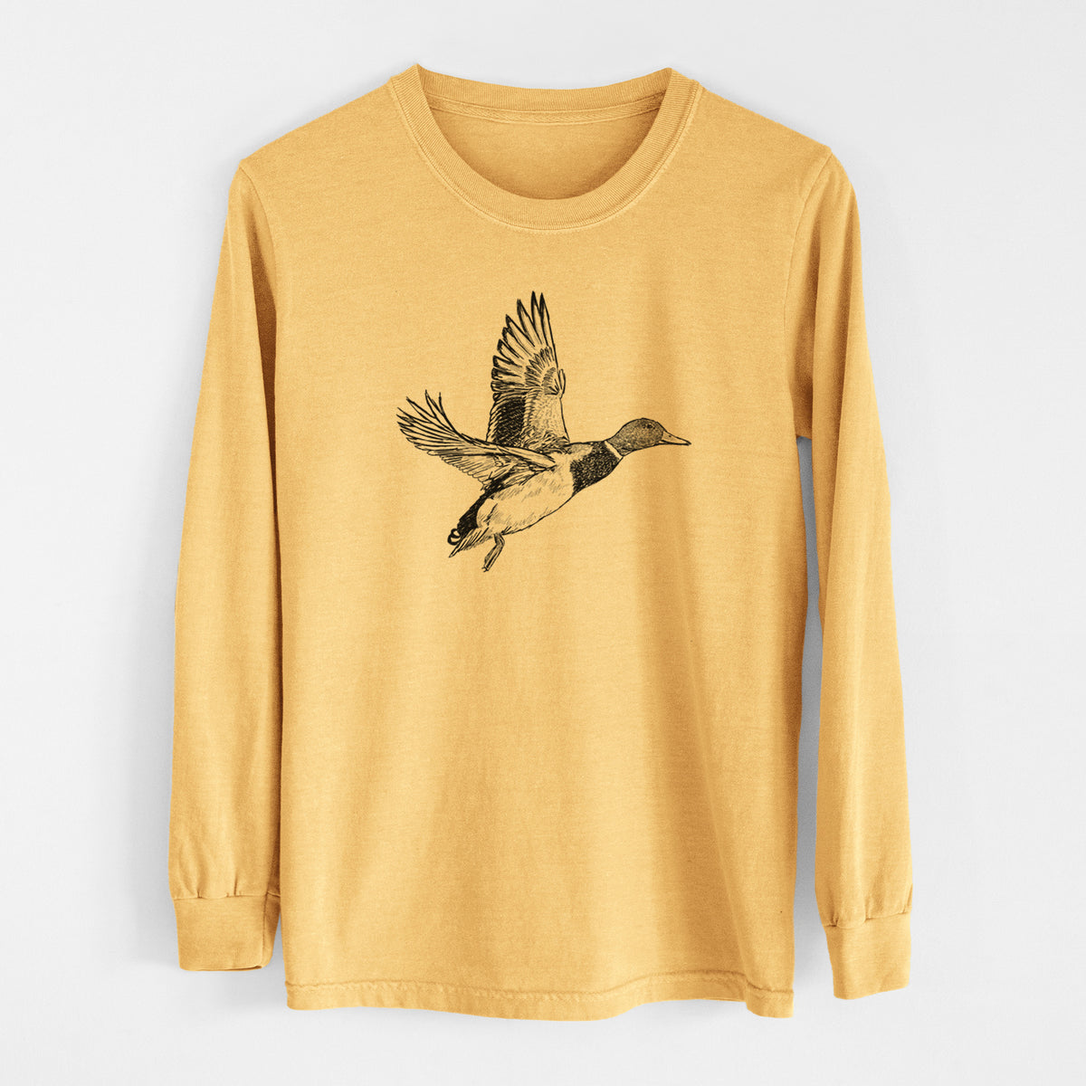 Male Mallard Duck - Anas platyrhynchos - Men&#39;s Heavyweight 100% Cotton Long Sleeve