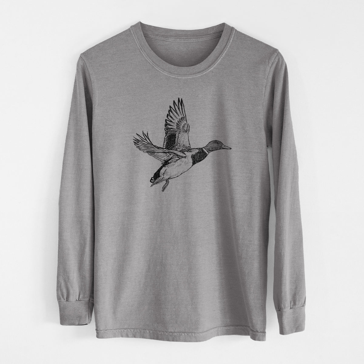 Male Mallard Duck - Anas platyrhynchos - Men&#39;s Heavyweight 100% Cotton Long Sleeve