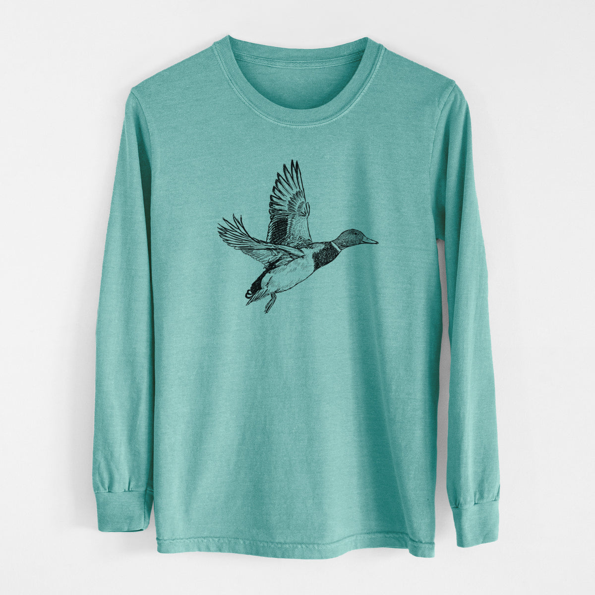 Male Mallard Duck - Anas platyrhynchos - Men&#39;s Heavyweight 100% Cotton Long Sleeve