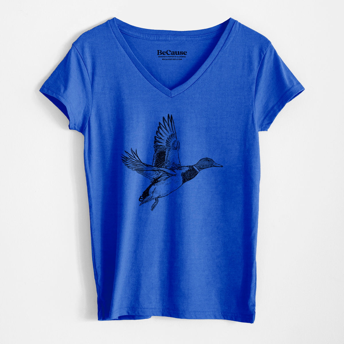 Male Mallard Duck - Anas platyrhynchos - Women&#39;s 100% Recycled V-neck