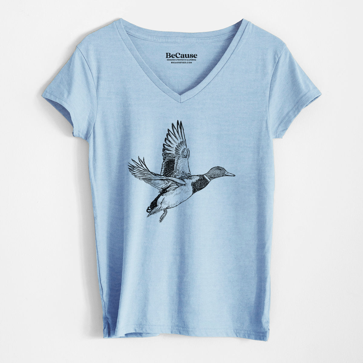 Male Mallard Duck - Anas platyrhynchos - Women&#39;s 100% Recycled V-neck