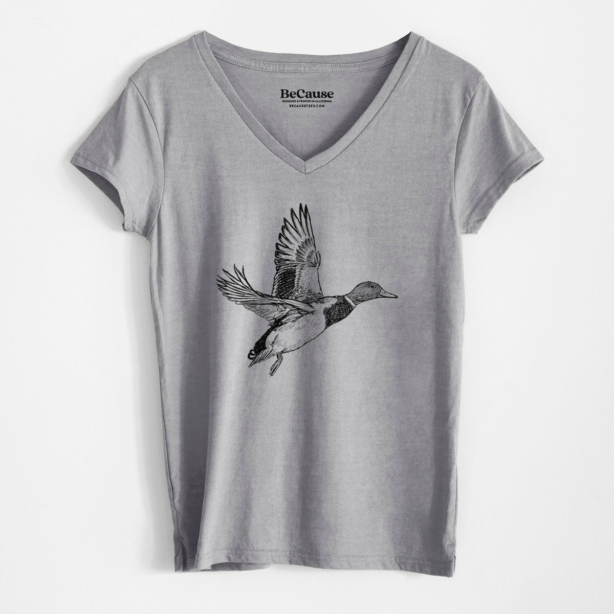 Male Mallard Duck - Anas platyrhynchos - Women&#39;s 100% Recycled V-neck